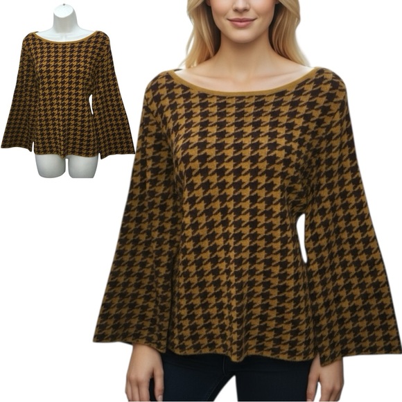 ANN TAYLOR Factory Houndstooth Gold Brown Sweater - Women’s XL - Picture 1 of 15
